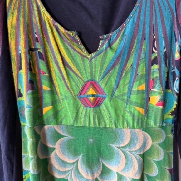 Desigual Women's Y2K Abstract‎ Floral Print L/S A-Line Dress, Navy Green, S - Picture 10 of 12